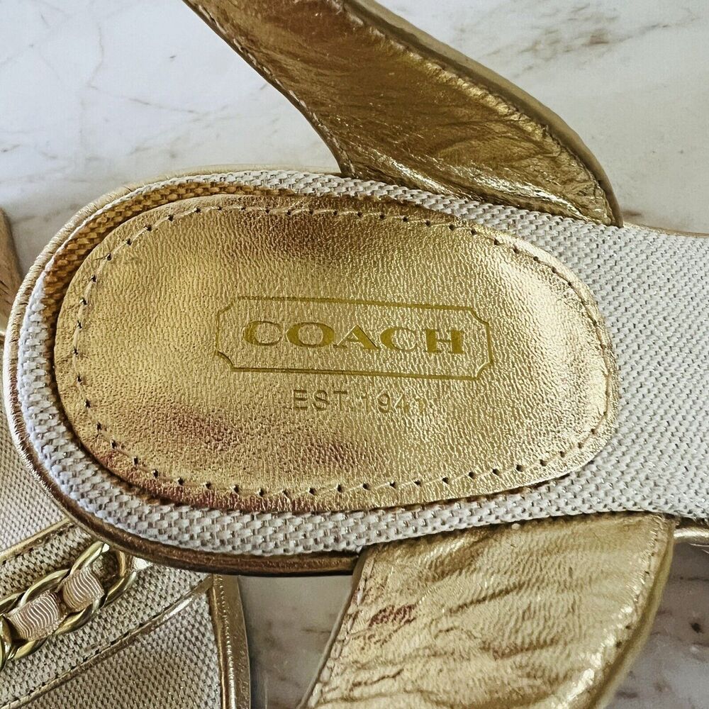 COACH Ellette Gold Beige Cork Wedge Heel Sandals - US 8.5 - Picture 3 of 11